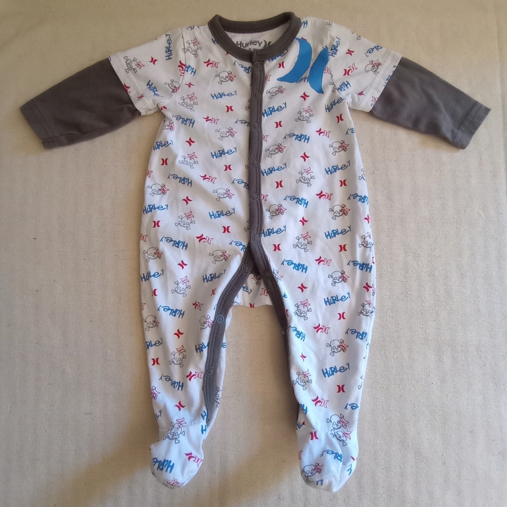 Hurley Kids One Piece Pajamas- Long Sleeve With Feet Newborn 0-3 Months